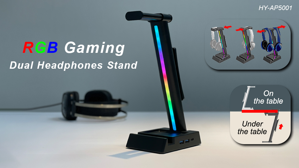 RGB gaming dual headphone stand